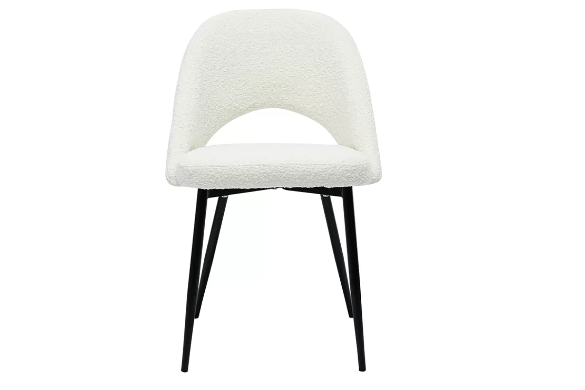 Miliboo Sillas Modernas-Set de 2 sillas de diseño de tela efecto borreguillo blanco y metal negro COSETTE
