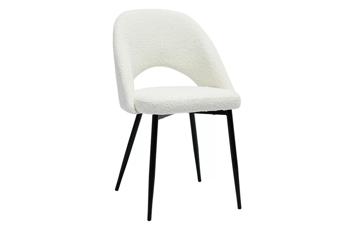 Miliboo Sillas Modernas-Set de 2 sillas de diseño de tela efecto borreguillo blanco y metal negro COSETTE