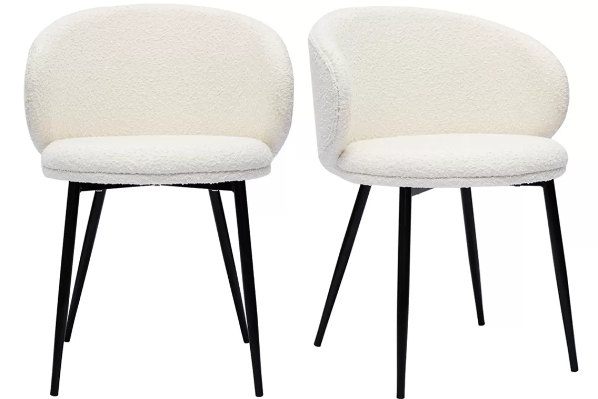 Miliboo Sillas Modernas-Set de 2 sillas de diseño de tela efecto borreguillo color crudo y metal negro ROSALIE