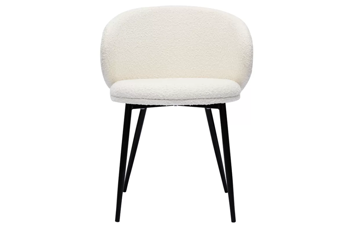 Miliboo Sillas Modernas-Set de 2 sillas de diseño de tela efecto borreguillo color crudo y metal negro ROSALIE