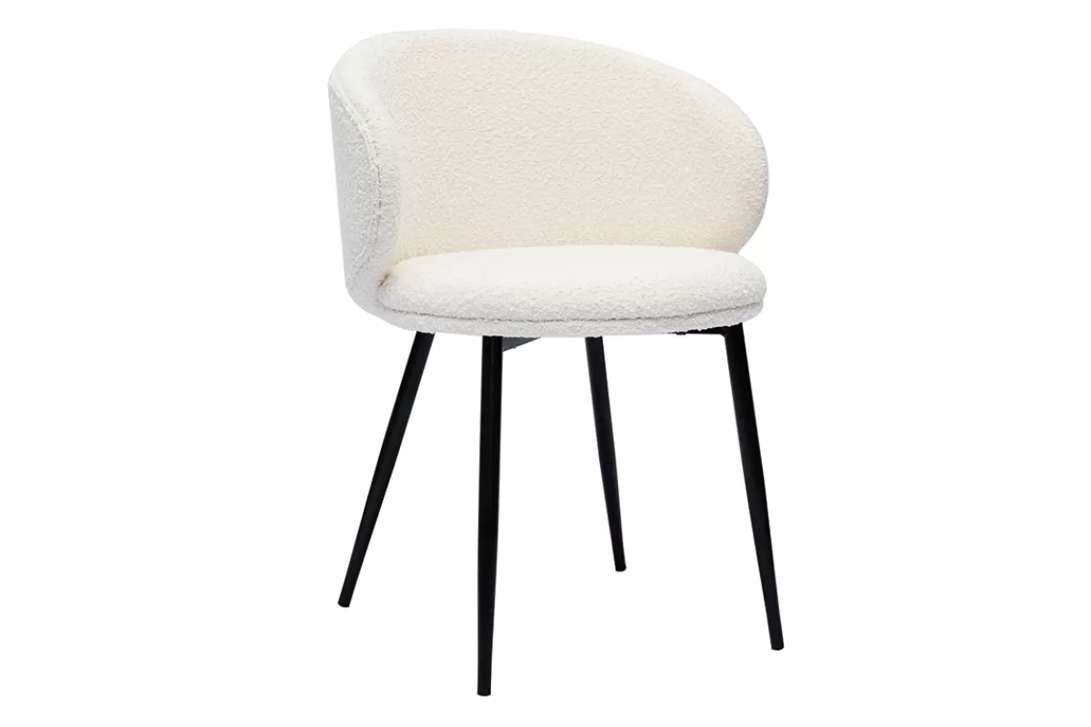 Miliboo Sillas Modernas-Set de 2 sillas de diseño de tela efecto borreguillo color crudo y metal negro ROSALIE