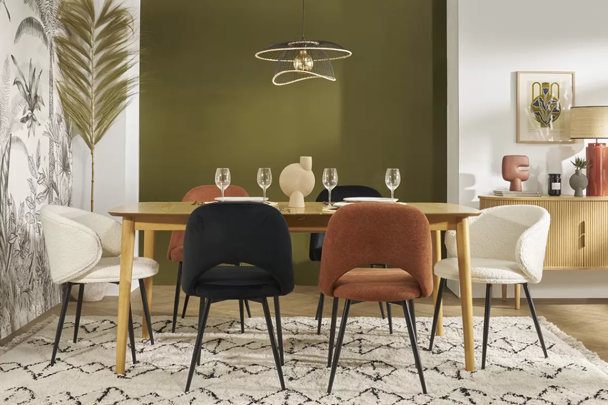 Miliboo Sillas Modernas-Set de 2 sillas de diseño de tela efecto borreguillo color crudo y metal negro ROSALIE