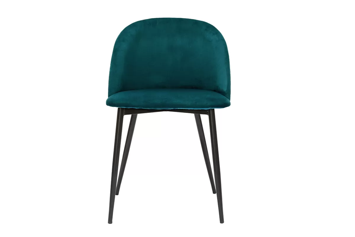 Miliboo Sillas Modernas-Set de 2 sillas de diseño de terciopelo azul petróleo y metal negro CELESTE