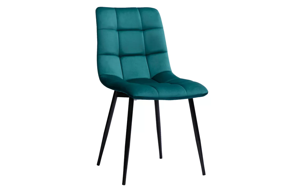 Miliboo Sillas Modernas-Set de 2 sillas de diseño de terciopelo azul petróleo y metal negro MAXWELL