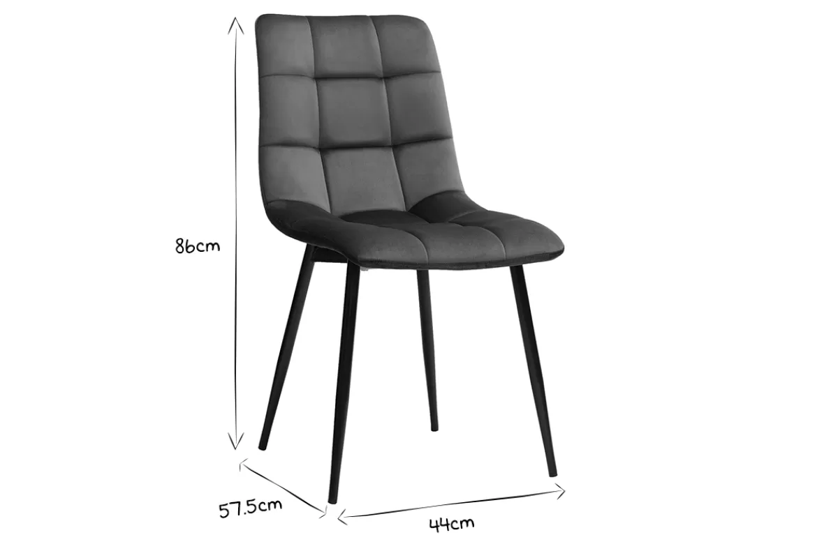 Miliboo Sillas Modernas-Set de 2 sillas de diseño de terciopelo azul petróleo y metal negro MAXWELL