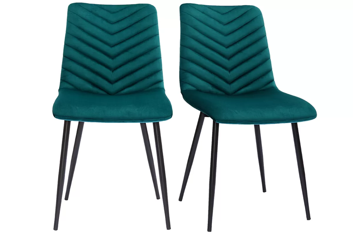 Miliboo Sillas Modernas-Set de 2 sillas de diseño de terciopelo azul petróleo y metal negro PUMPKIN