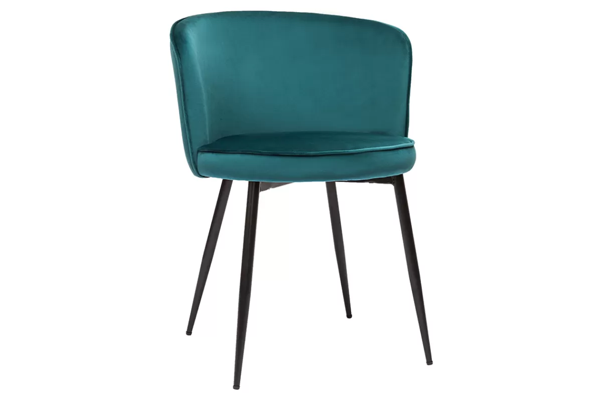 Miliboo Sillas Modernas-Set de 2 sillas de diseño de terciopelo azul petróleo y metal negro SERIF