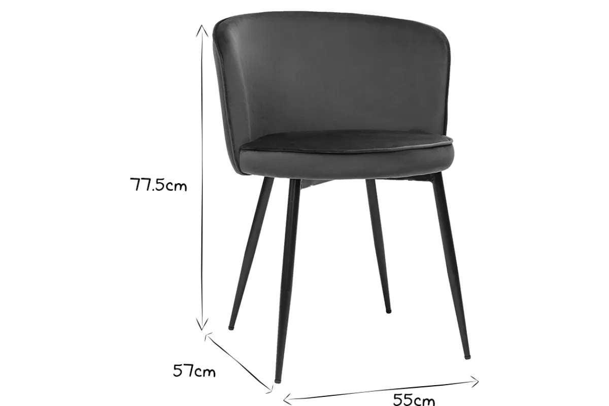Miliboo Sillas Modernas-Set de 2 sillas de diseño de terciopelo azul petróleo y metal negro SERIF