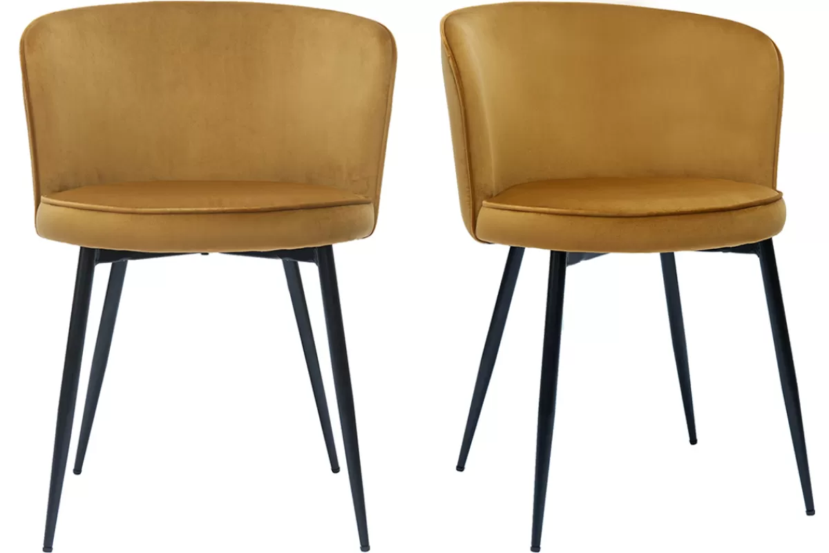 Miliboo Sillas Modernas-Set de 2 sillas de diseño de terciopelo bronce y metal negro SERIF