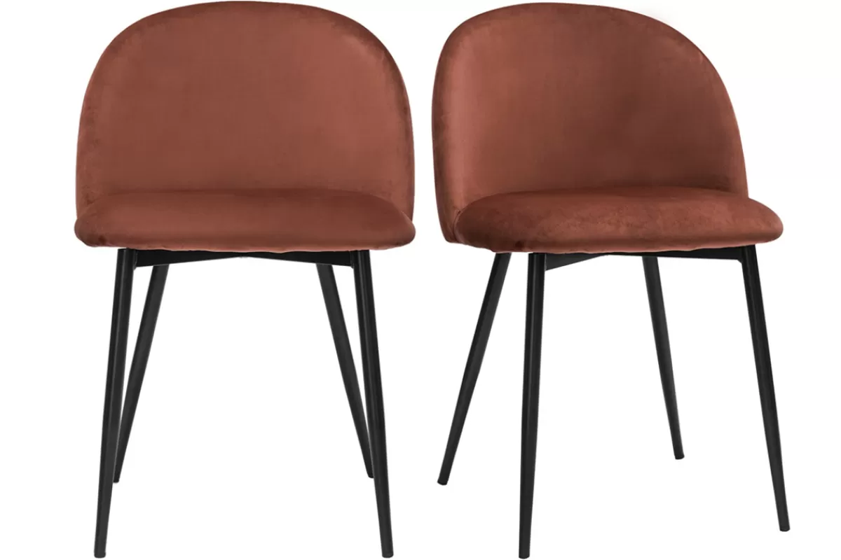 Miliboo Sillas Modernas-Set de 2 sillas de diseño de terciopelo color terracota y metal negro CELESTE