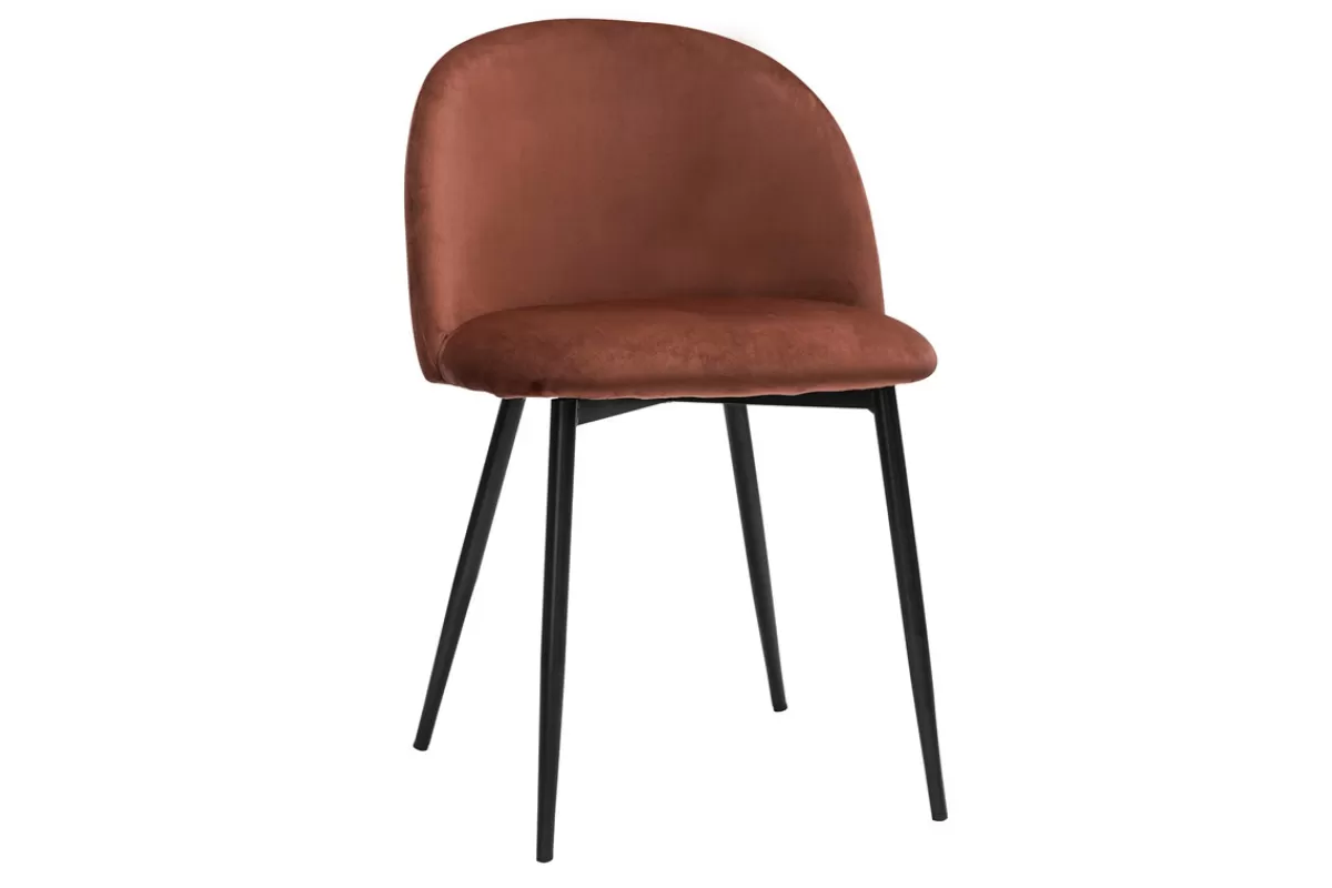 Miliboo Sillas Modernas-Set de 2 sillas de diseño de terciopelo color terracota y metal negro CELESTE
