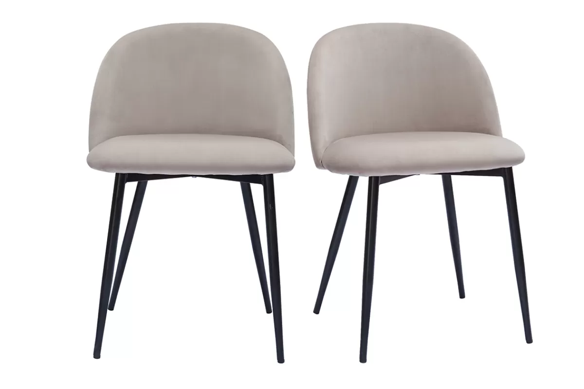 Miliboo Sillas Modernas-Set de 2 sillas de diseño de terciopelo color topo y metal negro CELESTE