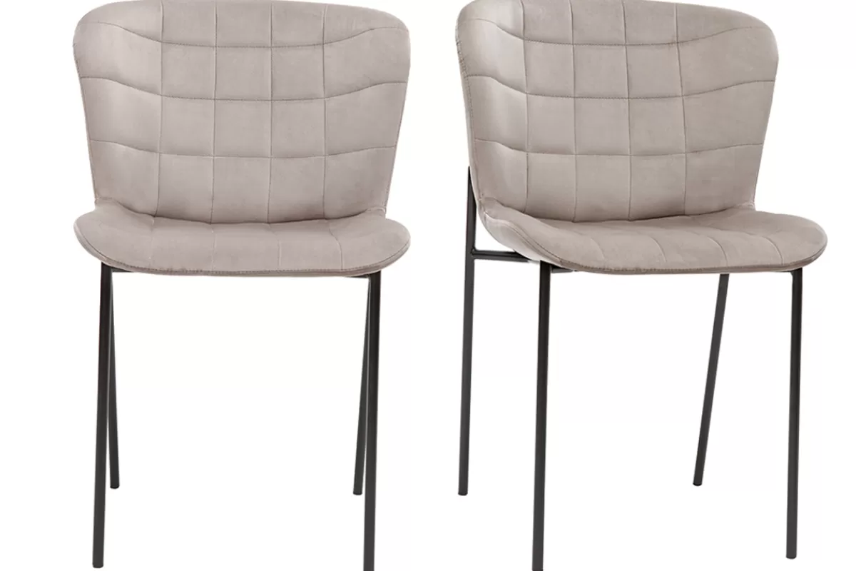 Miliboo Sillas Modernas-Set de 2 sillas de diseño de terciopelo color topo y metal negro SAIGA
