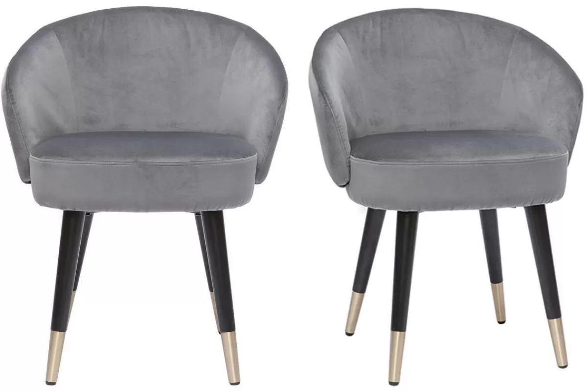 Miliboo Sillas Modernas-Set de 2 sillas de diseño de terciopelo gris y patas de metal negro BRIZO