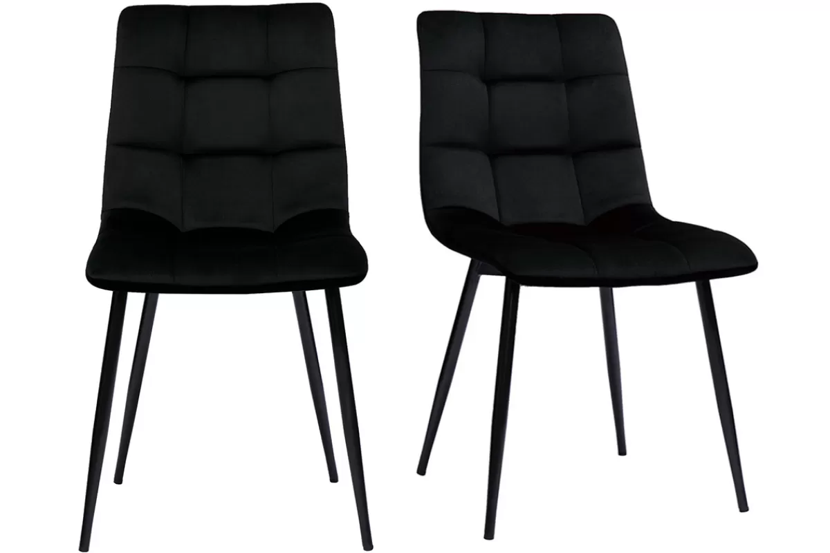 Miliboo Sillas Modernas-Set de 2 sillas de diseño de terciopelo negro y metal negro MAXWELL