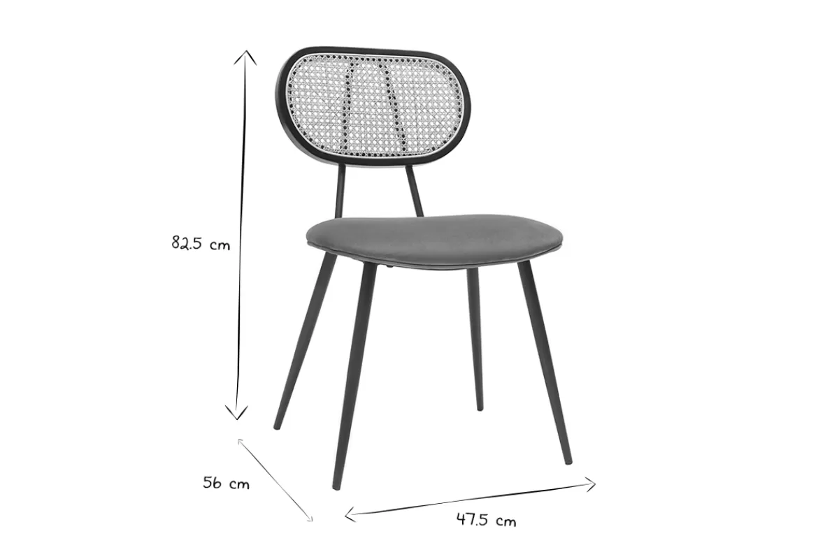 Miliboo Sillas Modernas-Set de 2 sillas de diseño de terciopelo terracota, metal negro y rejilla de ratán natural TOLMA