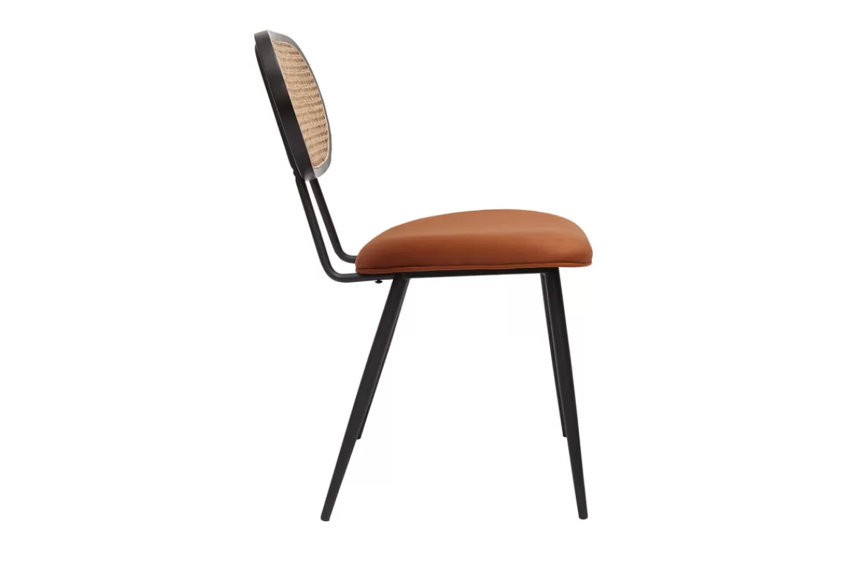 Miliboo Sillas Modernas-Set de 2 sillas de diseño de terciopelo terracota, metal negro y rejilla de ratán natural TOLMA