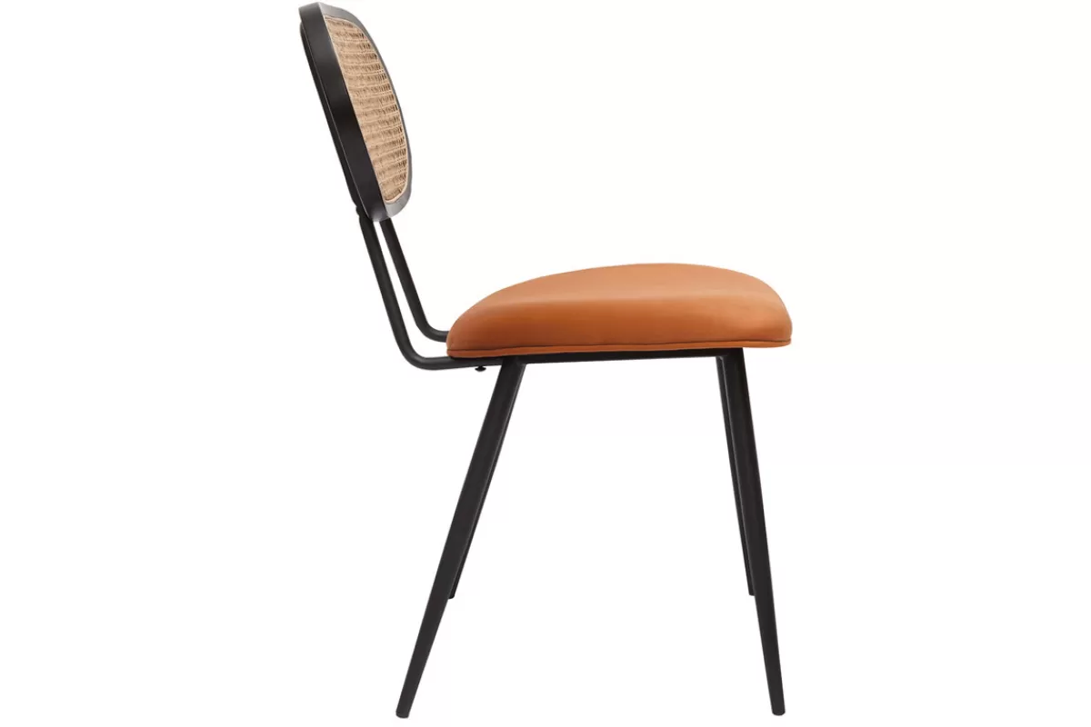 Miliboo Sillas Modernas-Set de 2 sillas de diseño de terciopelo terracota, metal negro y rejilla de ratán natural TOLMA