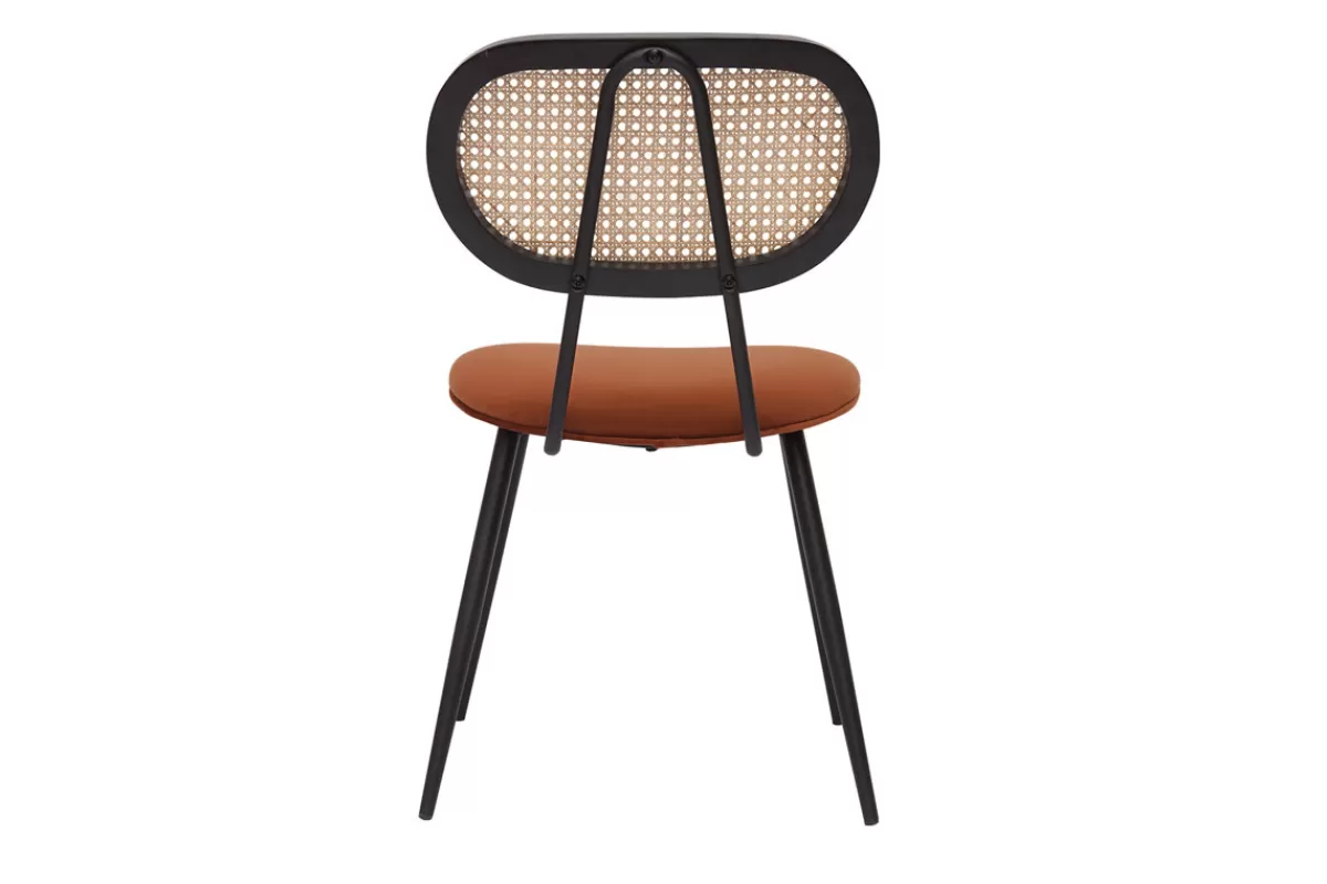 Miliboo Sillas Modernas-Set de 2 sillas de diseño de terciopelo terracota, metal negro y rejilla de ratán natural TOLMA