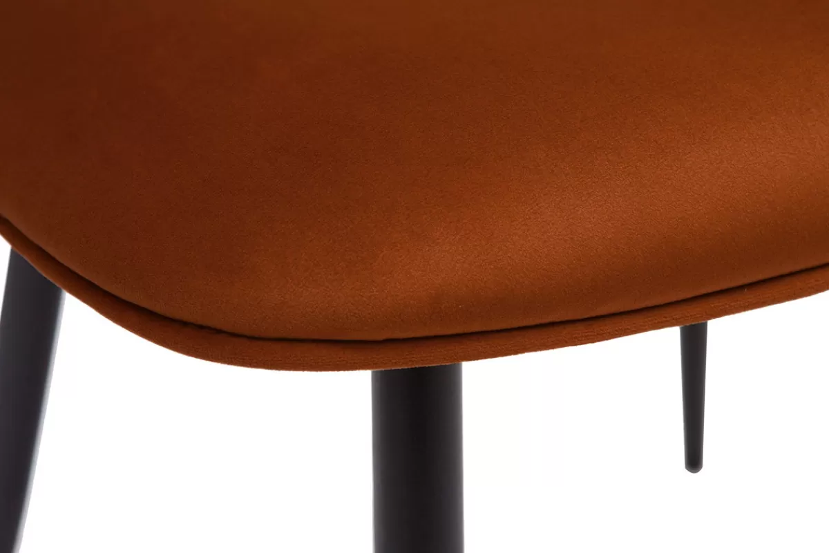 Miliboo Sillas Modernas-Set de 2 sillas de diseño de terciopelo terracota, metal negro y rejilla de ratán natural TOLMA