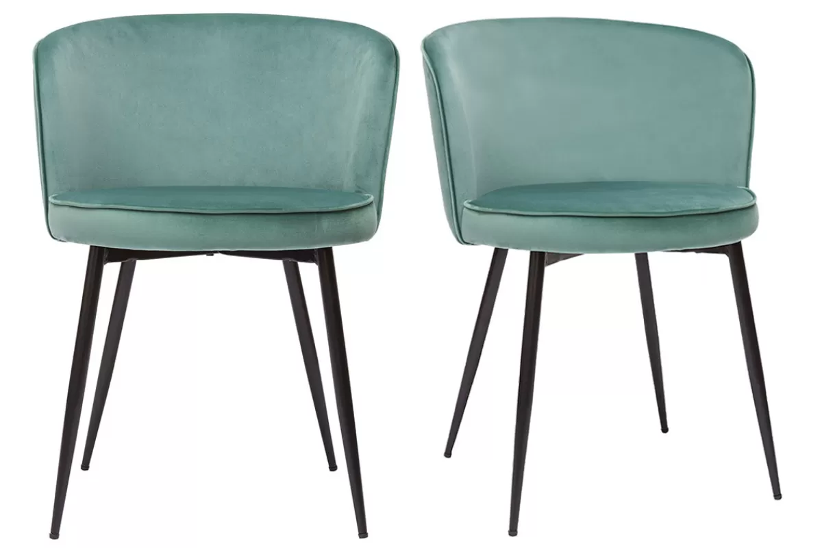 Miliboo Sillas Modernas-Set de 2 sillas de diseño de terciopelo verde celadón y metal negro SERIF