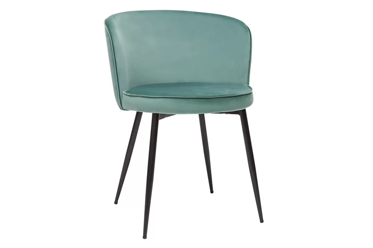 Miliboo Sillas Modernas-Set de 2 sillas de diseño de terciopelo verde celadón y metal negro SERIF