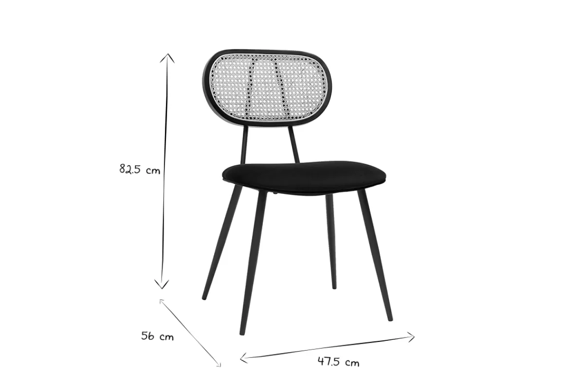 Miliboo Sillas Modernas-Set de 2 sillas de diseño negras de terciopelo, metal y rejilla de ratán natural TOLMA