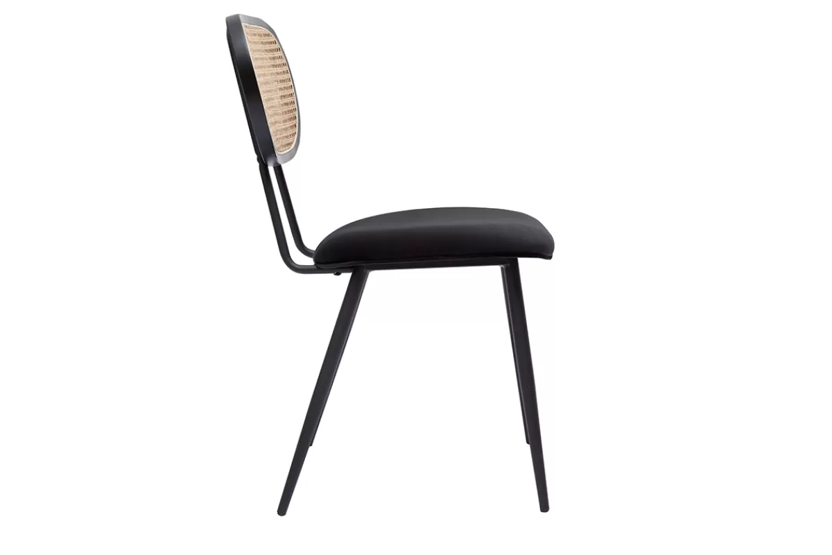 Miliboo Sillas Modernas-Set de 2 sillas de diseño negras de terciopelo, metal y rejilla de ratán natural TOLMA