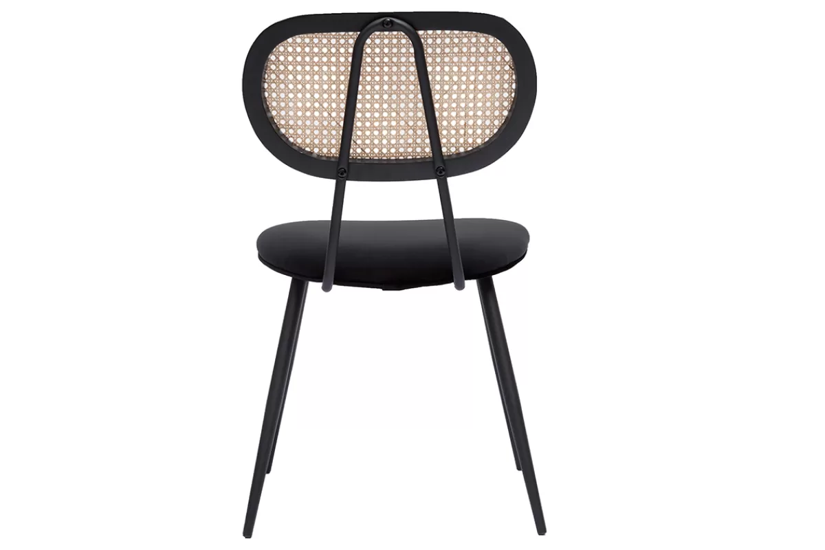 Miliboo Sillas Modernas-Set de 2 sillas de diseño negras de terciopelo, metal y rejilla de ratán natural TOLMA