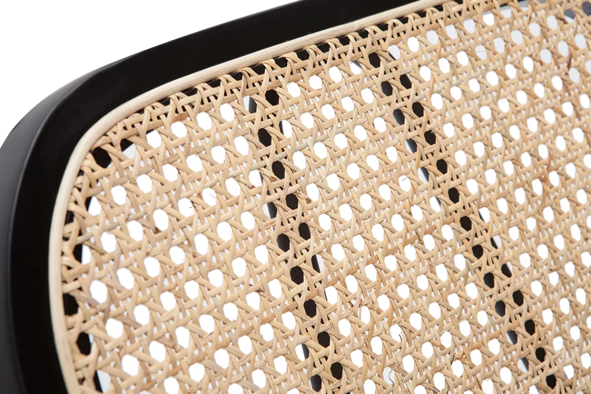 Miliboo Sillas Modernas-Set de 2 sillas de diseño negras de terciopelo, metal y rejilla de ratán natural TOLMA