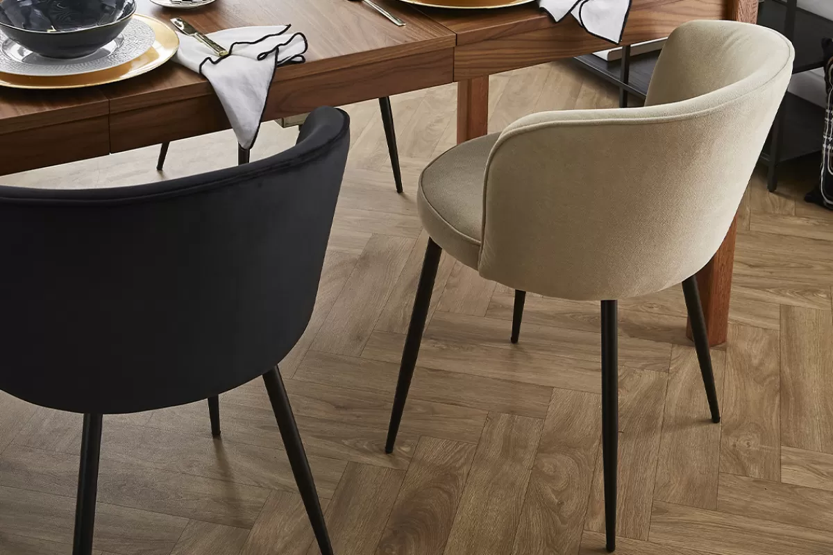 Miliboo Sillas Modernas-Set de 2 sillas de diseño tejido efecto aterciopelado beige SERIF
