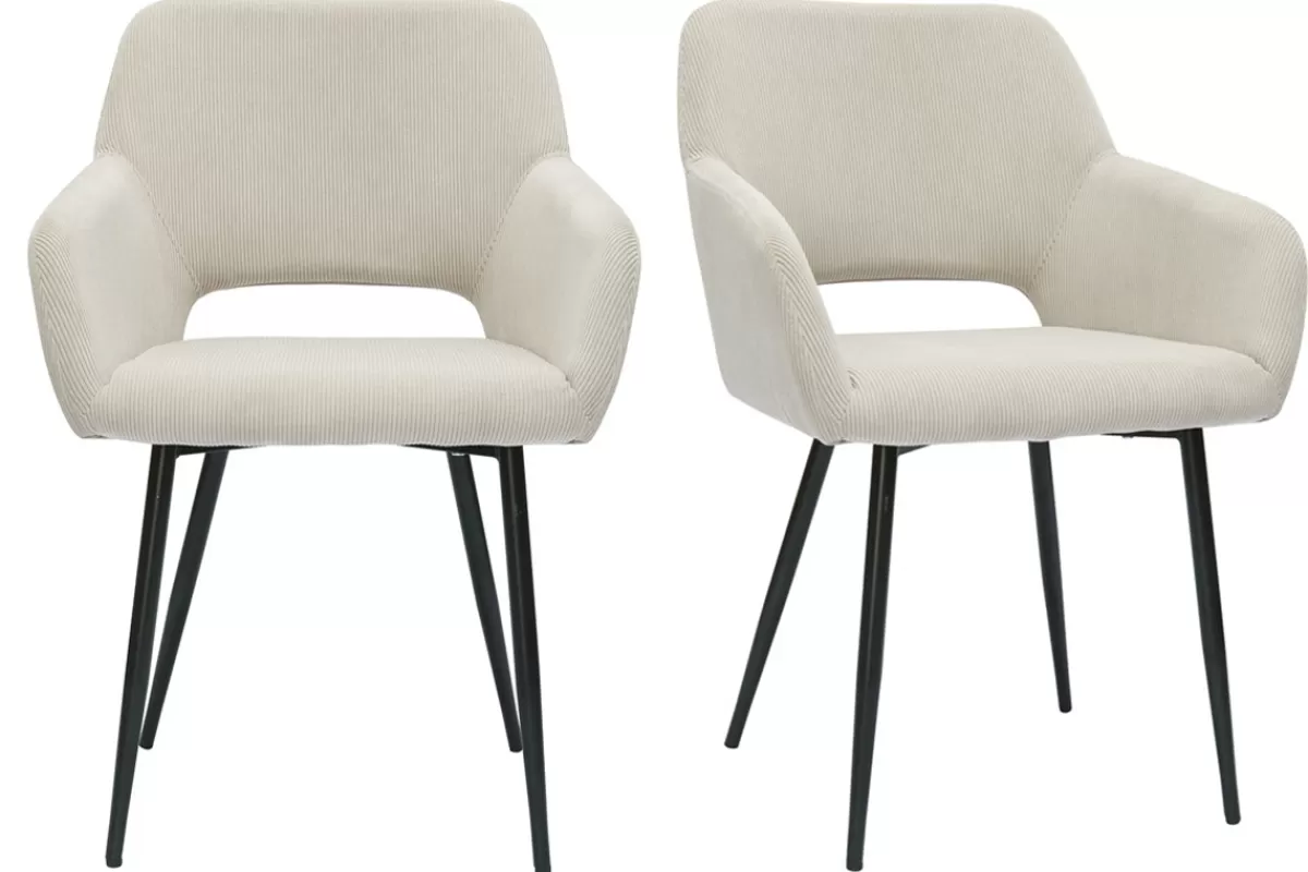 Miliboo Sillas Modernas-Set de 2 sillas de pana color topo y metal negro LAURETTE