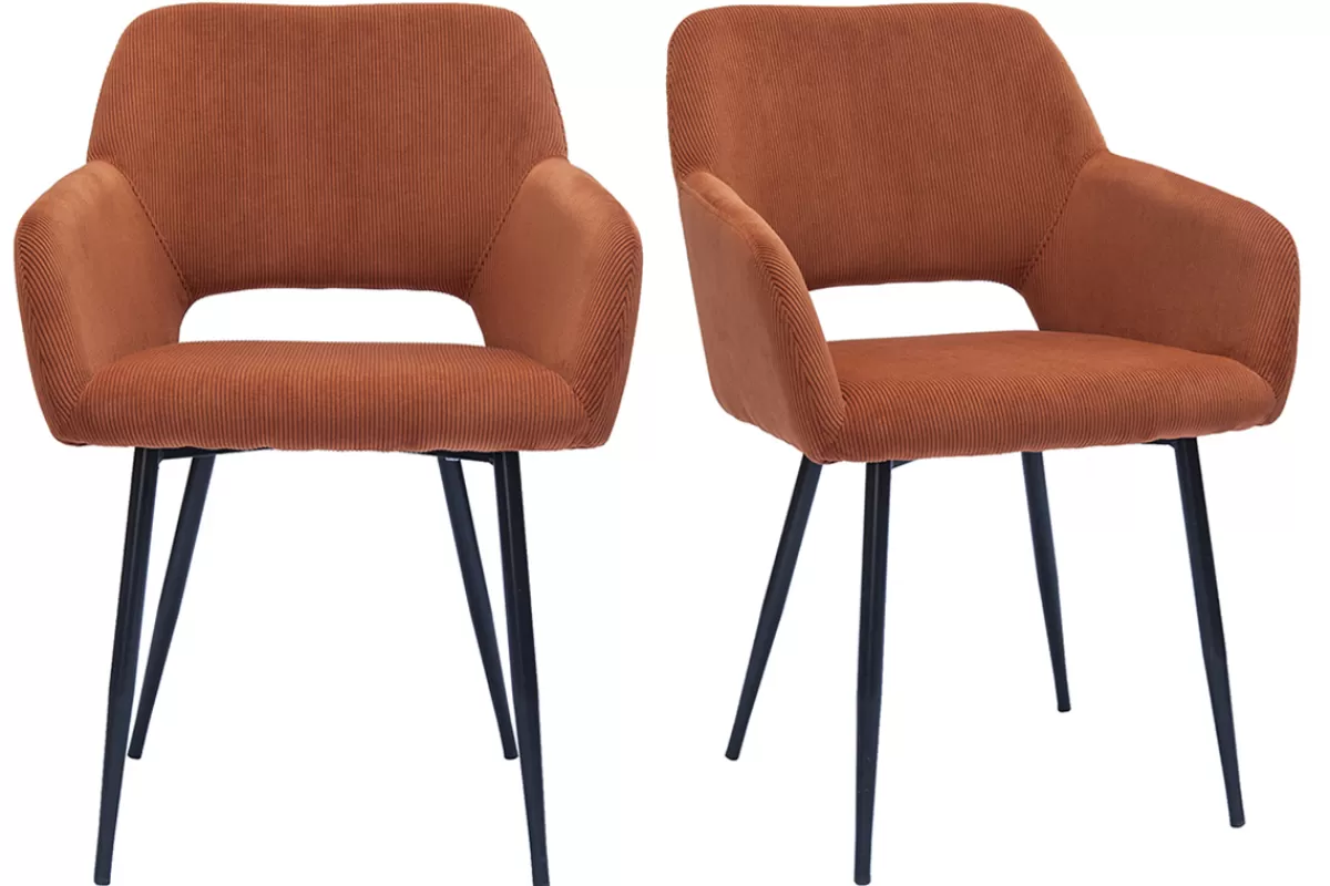 Miliboo Sillas Modernas-Set de 2 sillas de pana terracota y metal negro LAURETTE