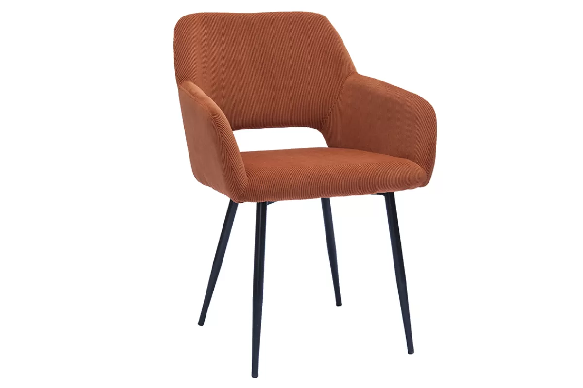 Miliboo Sillas Modernas-Set de 2 sillas de pana terracota y metal negro LAURETTE