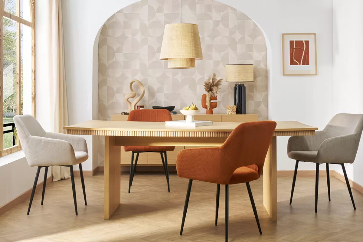 Miliboo Sillas Modernas-Set de 2 sillas de pana terracota y metal negro LAURETTE
