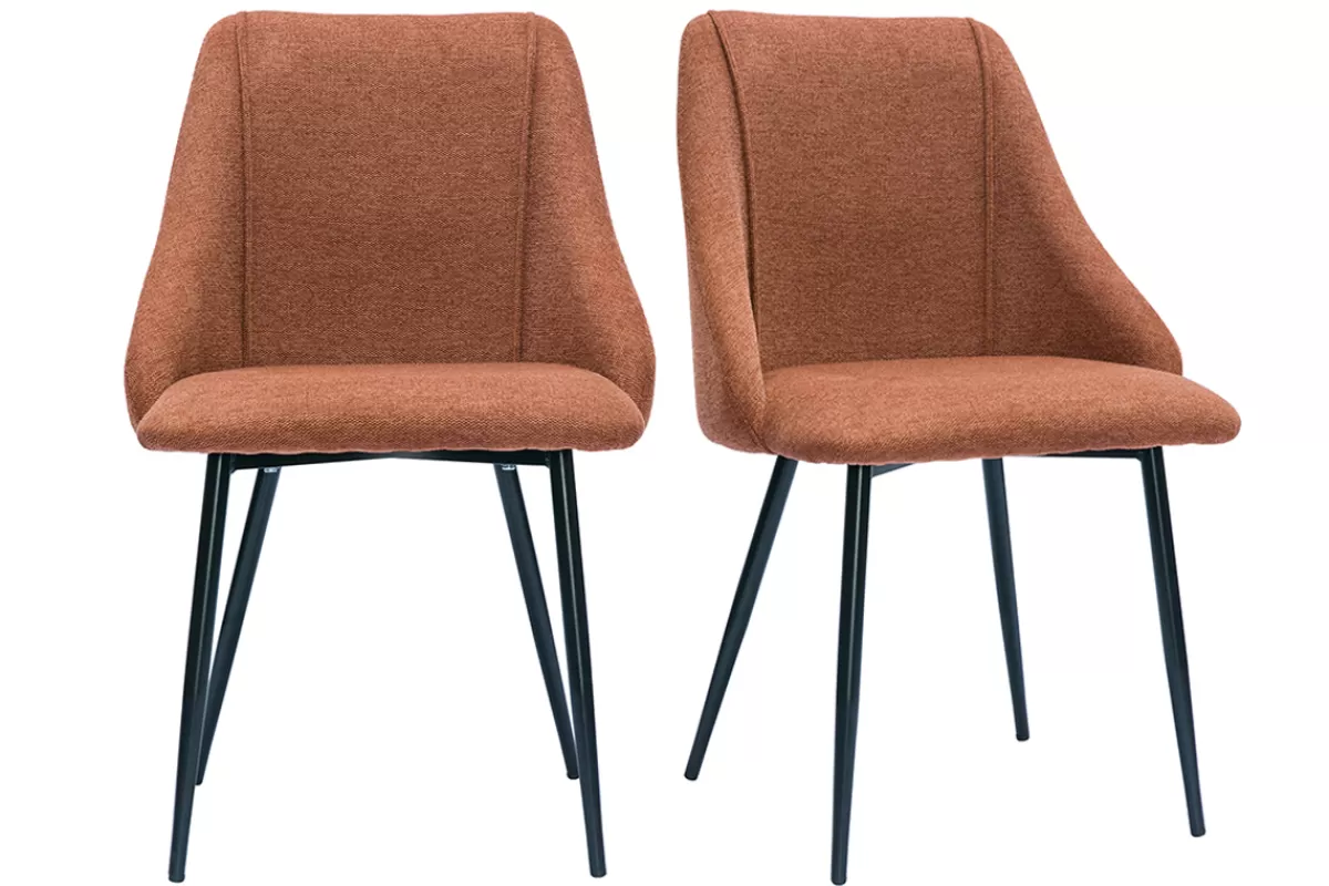 Miliboo Sillas Modernas-Set de 2 sillas de tejido efecto aterciopelado texturizado terracota y metal negro HIGGINS