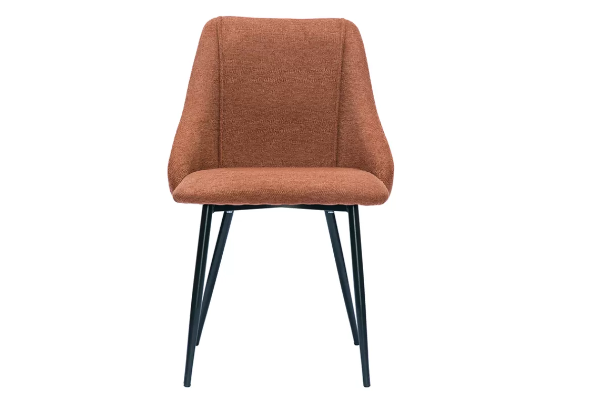 Miliboo Sillas Modernas-Set de 2 sillas de tejido efecto aterciopelado texturizado terracota y metal negro HIGGINS
