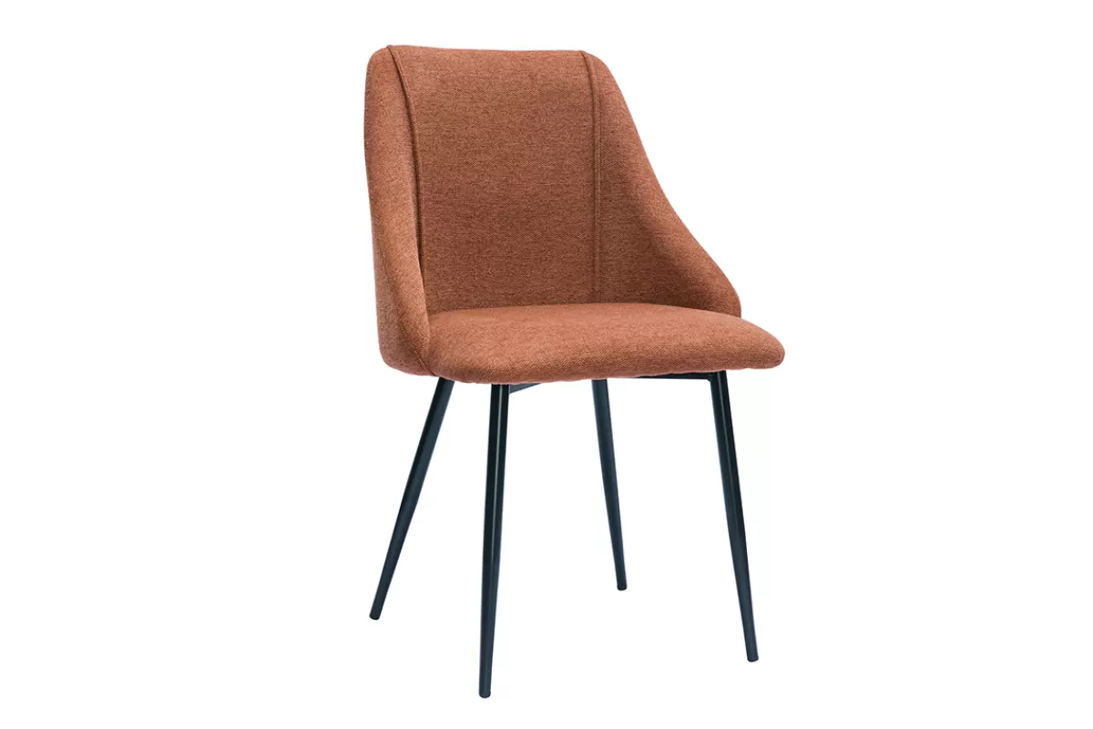 Miliboo Sillas Modernas-Set de 2 sillas de tejido efecto aterciopelado texturizado terracota y metal negro HIGGINS