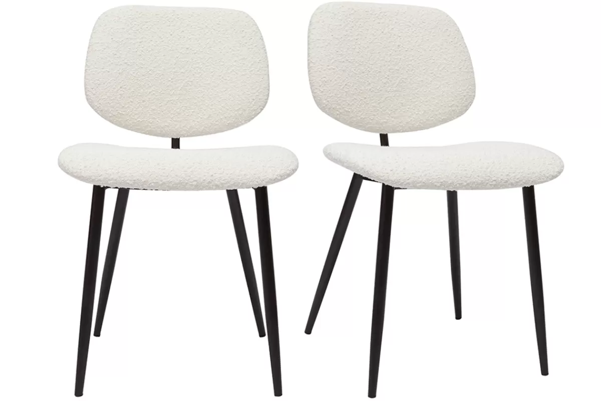 Miliboo Sillas Modernas-Set de 2 sillas de tejido efecto borreguillo blanco y metal negro TOBIAS