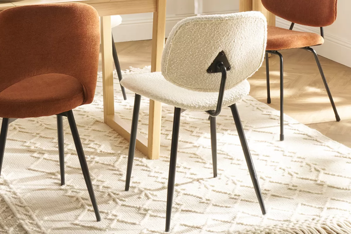 Miliboo Sillas Modernas-Set de 2 sillas de tejido efecto borreguillo blanco y metal negro TOBIAS