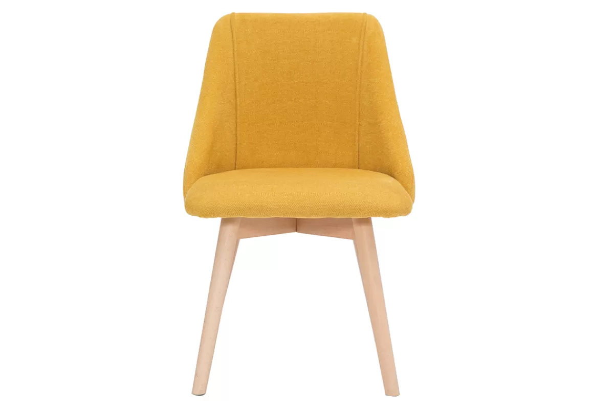 Miliboo Sillas Modernas-Set de 2 sillas de tela efecto aterciopelado texturizado amarillo mostaza y madera maciza HIGGINS