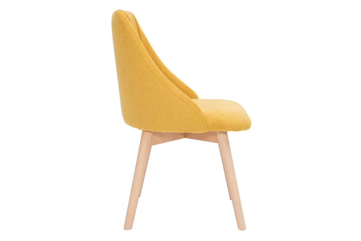 Miliboo Sillas Modernas-Set de 2 sillas de tela efecto aterciopelado texturizado amarillo mostaza y madera maciza HIGGINS
