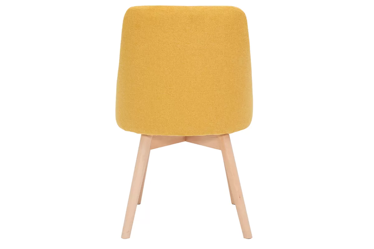 Miliboo Sillas Modernas-Set de 2 sillas de tela efecto aterciopelado texturizado amarillo mostaza y madera maciza HIGGINS