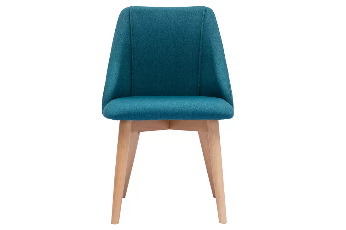 Miliboo Sillas Modernas-Set de 2 sillas de tela efecto aterciopelado texturizado azul petróleo y madera clara maciza HIGGINS