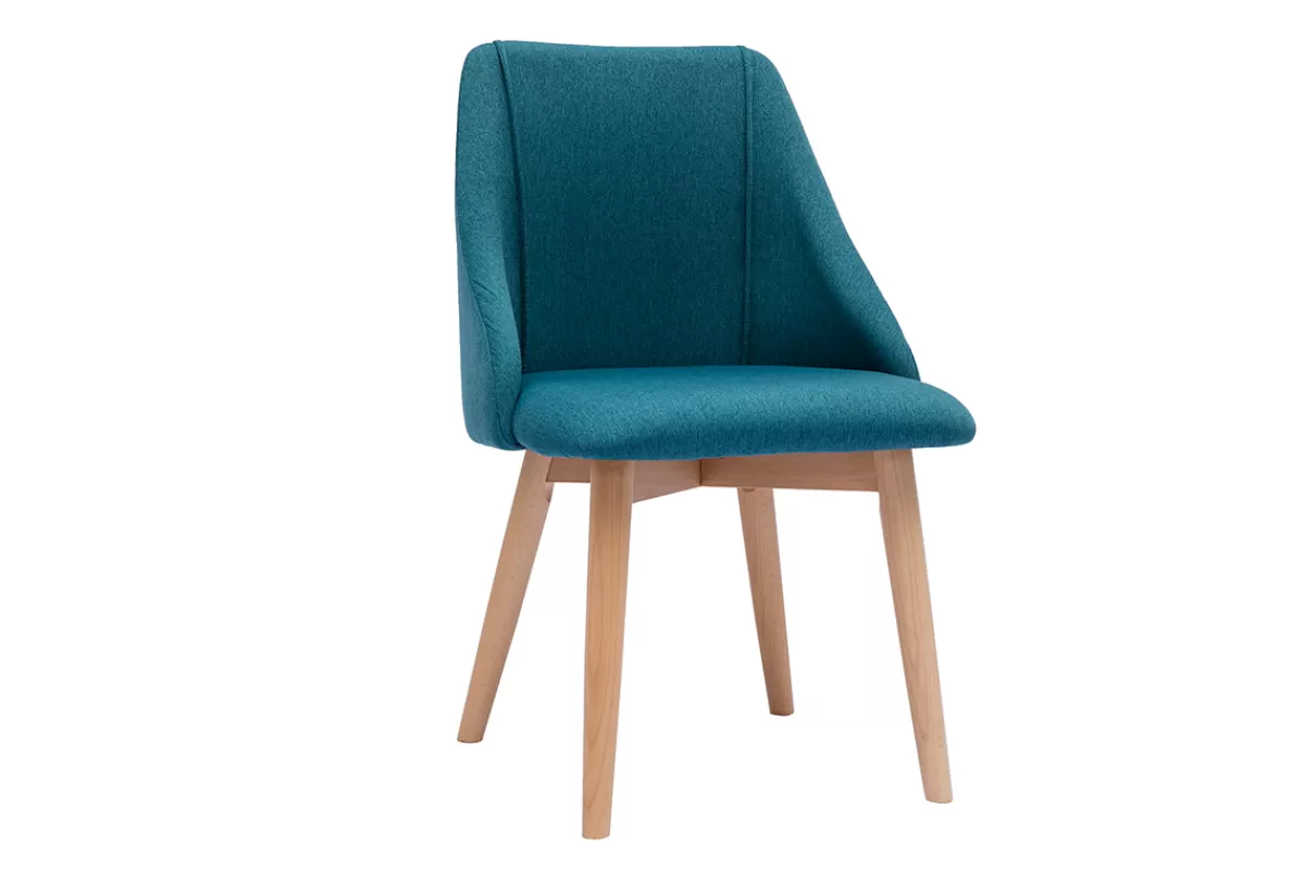 Miliboo Sillas Modernas-Set de 2 sillas de tela efecto aterciopelado texturizado azul petróleo y madera clara maciza HIGGINS