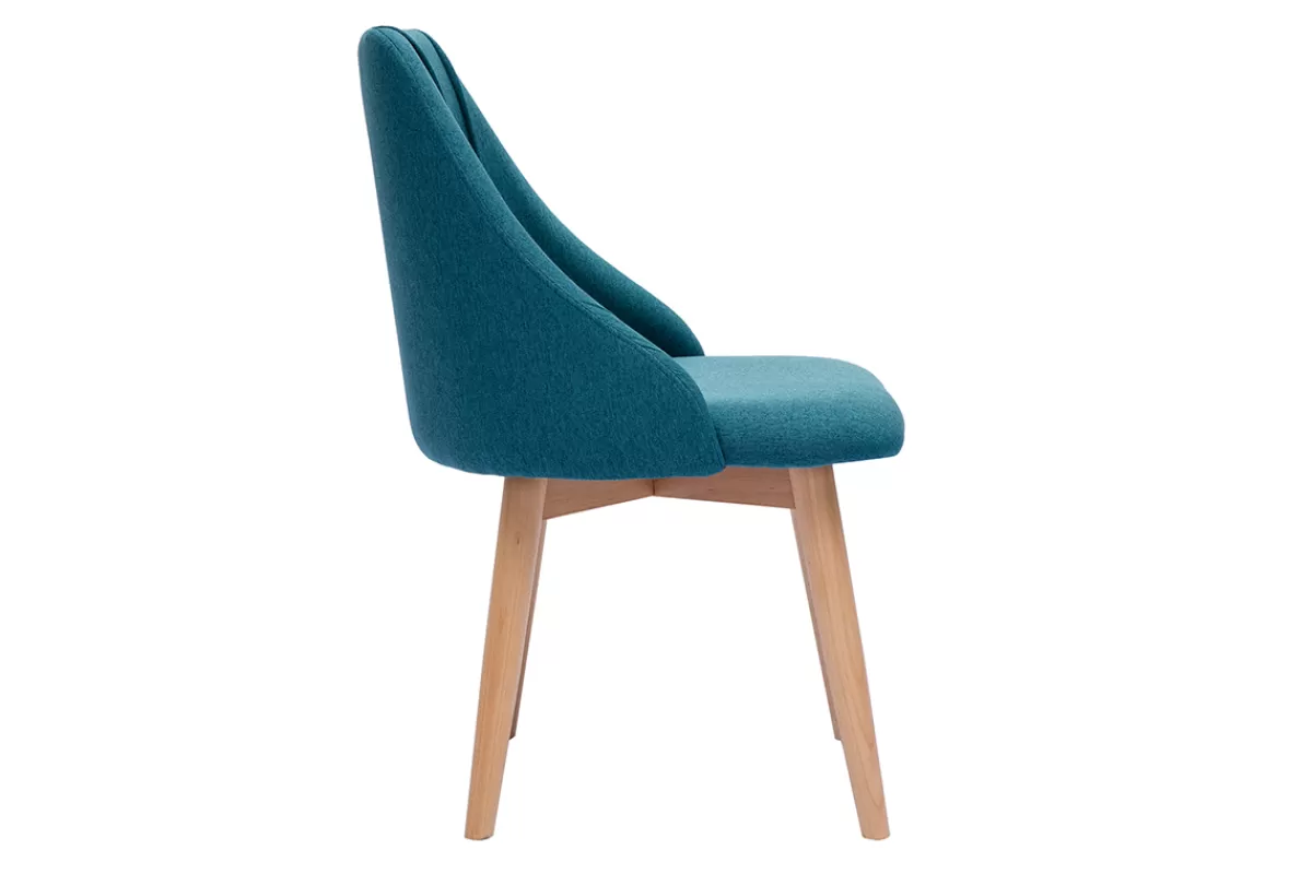 Miliboo Sillas Modernas-Set de 2 sillas de tela efecto aterciopelado texturizado azul petróleo y madera clara maciza HIGGINS