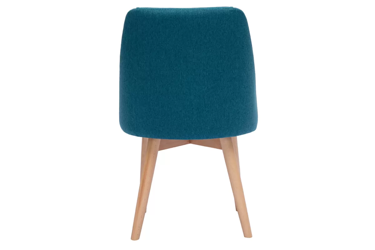 Miliboo Sillas Modernas-Set de 2 sillas de tela efecto aterciopelado texturizado azul petróleo y madera clara maciza HIGGINS
