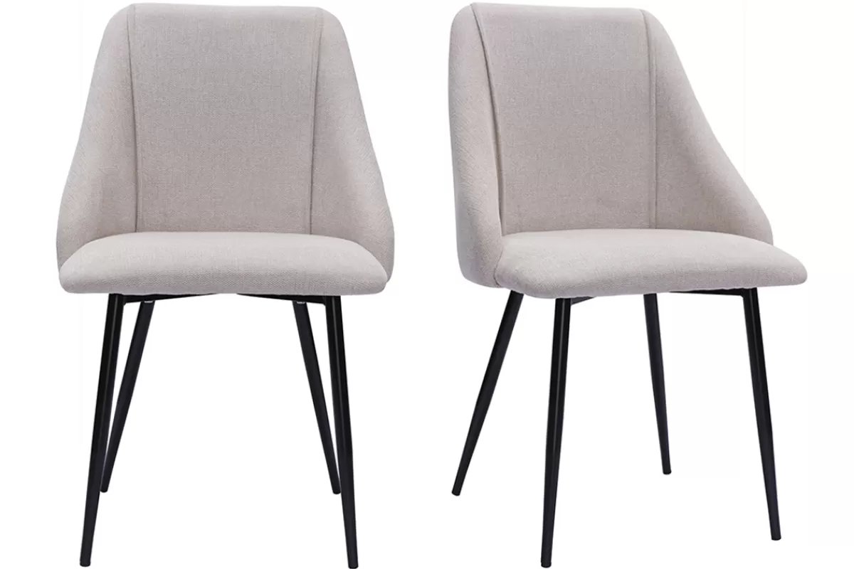Miliboo Sillas Modernas-Set de 2 sillas de tela efecto aterciopelado texturizado beige y metal negro HIGGINS