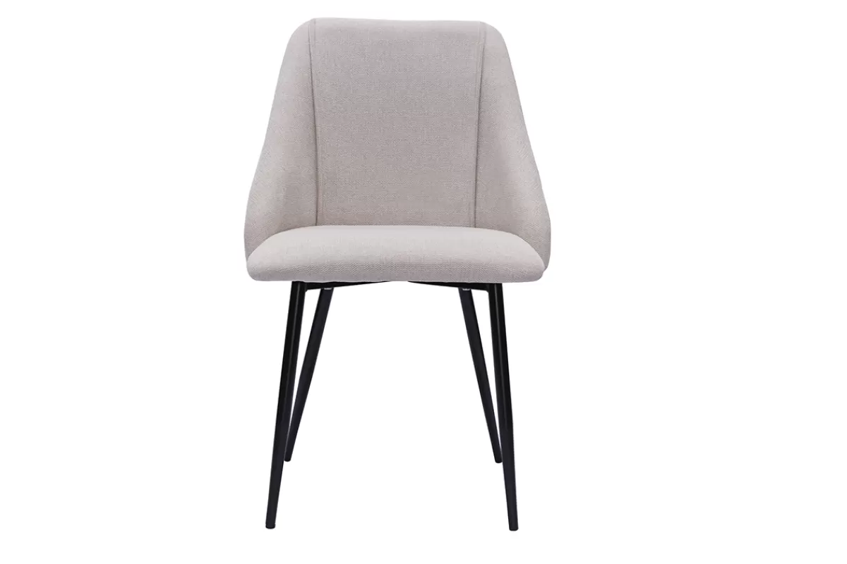 Miliboo Sillas Modernas-Set de 2 sillas de tela efecto aterciopelado texturizado beige y metal negro HIGGINS