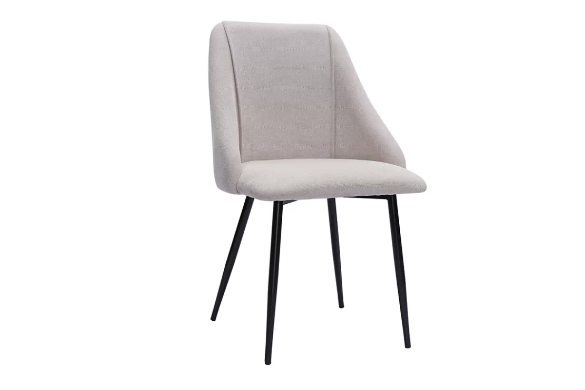 Miliboo Sillas Modernas-Set de 2 sillas de tela efecto aterciopelado texturizado beige y metal negro HIGGINS